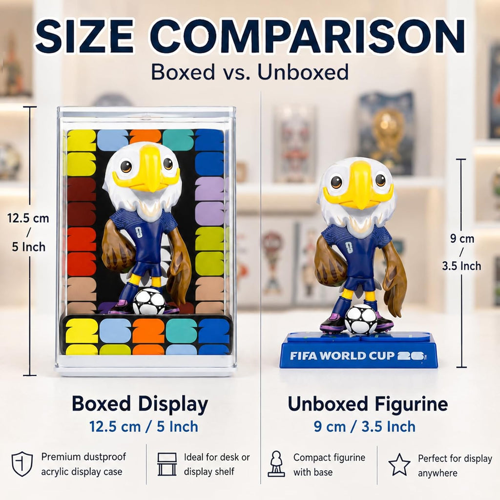 Official World Cup 2026 Merchandise Mascot Figurines Set, Limited Edition World Cup Merch Souvenirs, 3Pack Collectible Soccer Statues in Display Case, Football Fan Gift & World Cup Memorabilia (9cm-A)